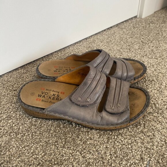 VOLKS WALKERS Slides Grey Wedged Leather Sandals Wedges Size EU 38 / Size US 8.5 - Picture 8 of 9